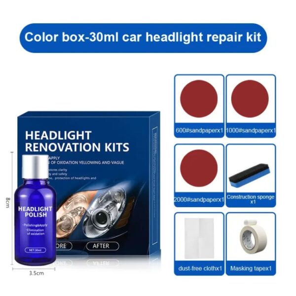 Autokoplamp Kras Vergeling Reparatie Vloeistof Set, Inhoud: 30ml - Afbeelding 2