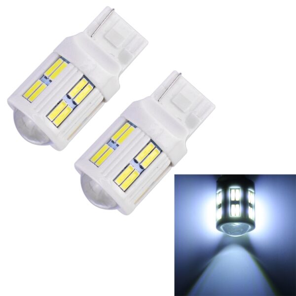 2 PCS T20 / 7440 3W DC 12V 6000K 200LM Auto Auto Keramiek Knipperlichten / Achteruitrijlicht 16LEDs SMD-7020 Lampen, met projectorlens, T20 / 7440