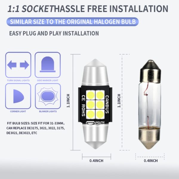 2 STUKS 31mm DC12V-24V 3W 6000K 660LM 6LEDs SMD-3030 Auto Leeslamp / Kentekenverlichting - Afbeelding 3