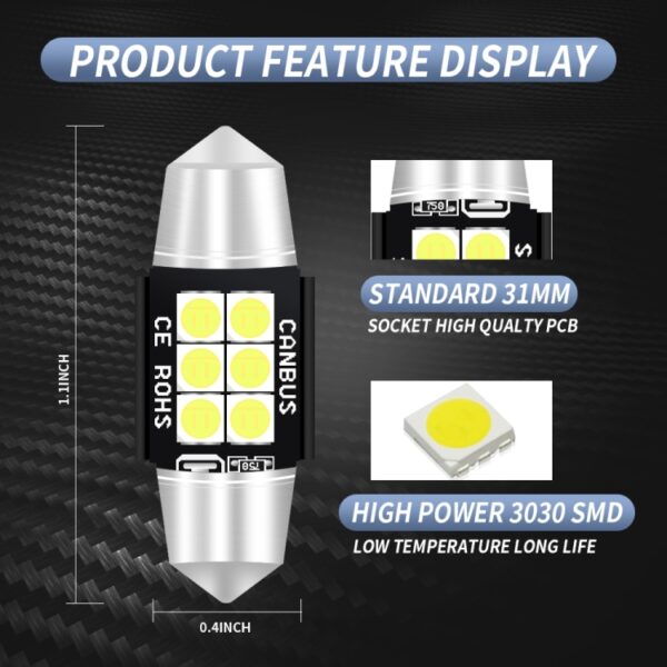 2 STUKS 31mm DC12V-24V 3W 6000K 660LM 6LEDs SMD-3030 Auto Leeslamp / Kentekenverlichting - Afbeelding 5