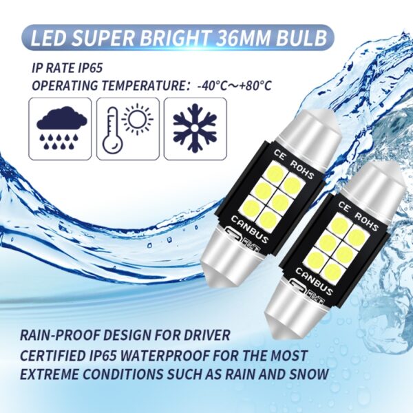 2 STUKS 36mm DC12V-24V 3W 6000K 660LM 6LEDs SMD-3030 Auto Leeslamp / Kentekenverlichting - Afbeelding 8