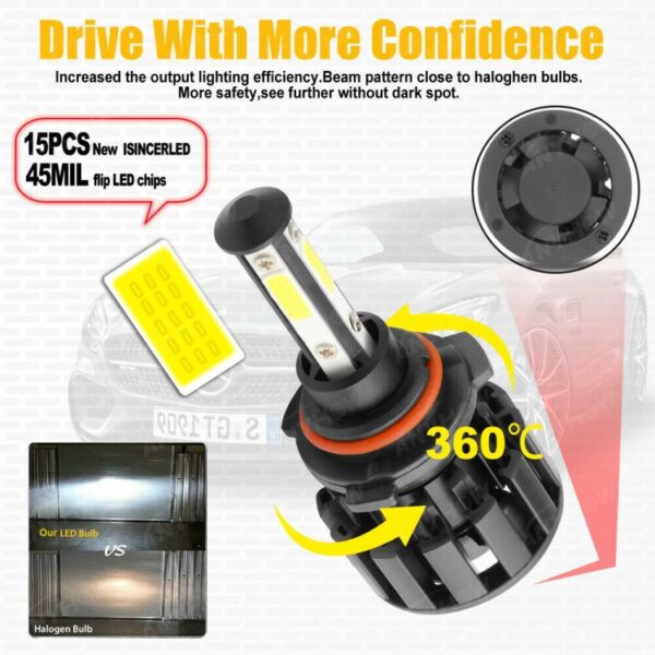 F8 9005 2 STUKS 22 W 3000LM 6000 K Vier Side DOB LED Koplamp Mistlampen Grootlicht Conversie Kit DC 9-32 V - Afbeelding 10