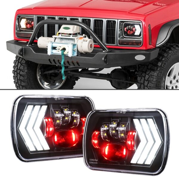 2 STKS 5X7 inch Auto Gemodificeerde Rode Achtergrond LED Vierkante Koplamp voor Jeep Wrangler