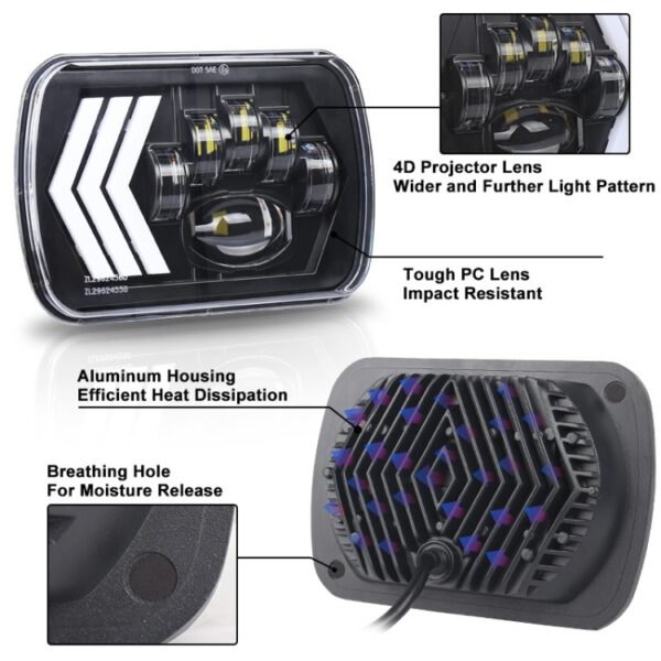 2 STKS 5X7 inch Auto Gemodificeerde Rode Achtergrond LED Vierkante Koplamp voor Jeep Wrangler - Afbeelding 4