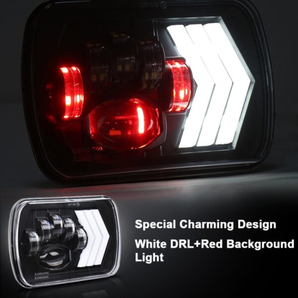 2 STKS 5X7 inch Auto Gemodificeerde Rode Achtergrond LED Vierkante Koplamp voor Jeep Wrangler - Afbeelding 7
