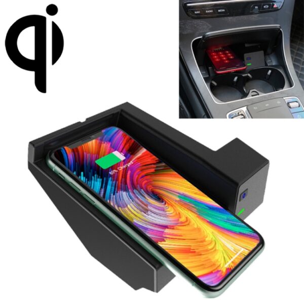 Auto Qi Standaard draadloze oplader 10W Snel opladen voor 2015-2020 Mercedes-Benz C-klasse / GLC, links rijden