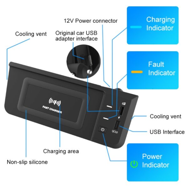 HFC-1051 CAR QI Standaard Wireless Charger 15W / 10W Snel opladen voor Audi Q5L 2018-2022, Links rijden - Afbeelding 2
