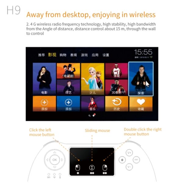 H9 2,4 GHz Mini Wireless Air Mouse QWERTY-toetsenbord met witte achtergrondverlichting en touchpad voor pc, tv, with White Backlight - Afbeelding 4