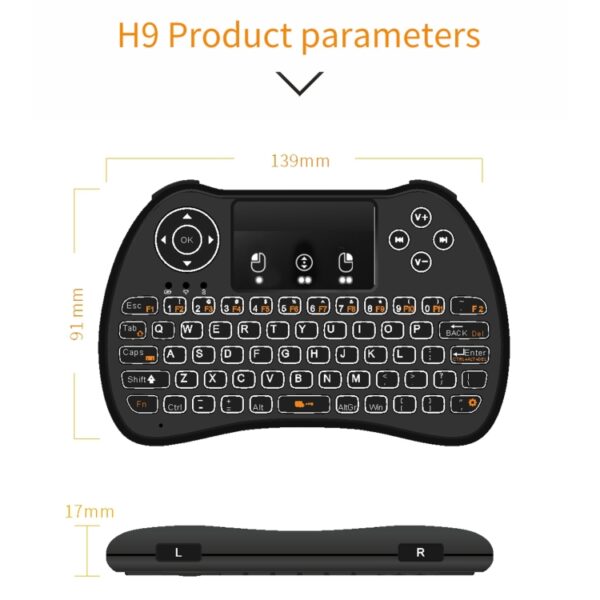 H9 2,4 GHz Mini Wireless Air Mouse QWERTY-toetsenbord met witte achtergrondverlichting en touchpad voor pc, tv, with White Backlight - Afbeelding 7