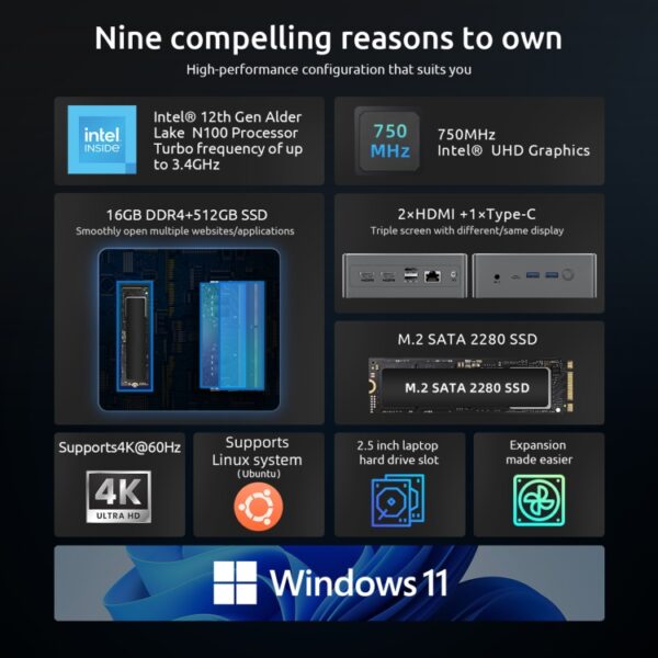 BMAX B4 Plus Windows 11 mini-pc, Intel Alder Lake N100, ondersteuning voor dubbele HDMI / RJ45, B4 Plus 16GB+512GB - Afbeelding 4
