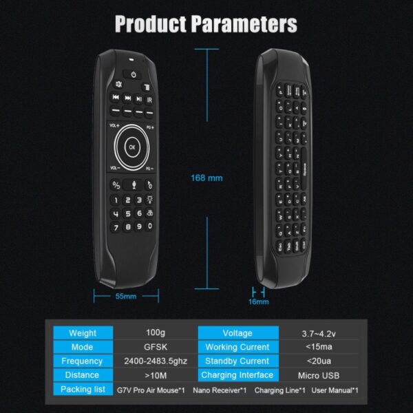 G7V Pro 2.4GHz Fly Air Mouse LED Backlight Wireless Keyboard Afstandsbediening met gyroscoop voor Android TV Box / PC, ondersteuning Intelligent Voice - Afbeelding 11
