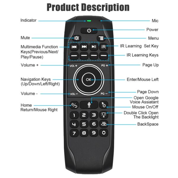 G7V Pro 2.4GHz Fly Air Mouse LED Backlight Wireless Keyboard Afstandsbediening met gyroscoop voor Android TV Box / PC, ondersteuning Intelligent Voice - Afbeelding 10