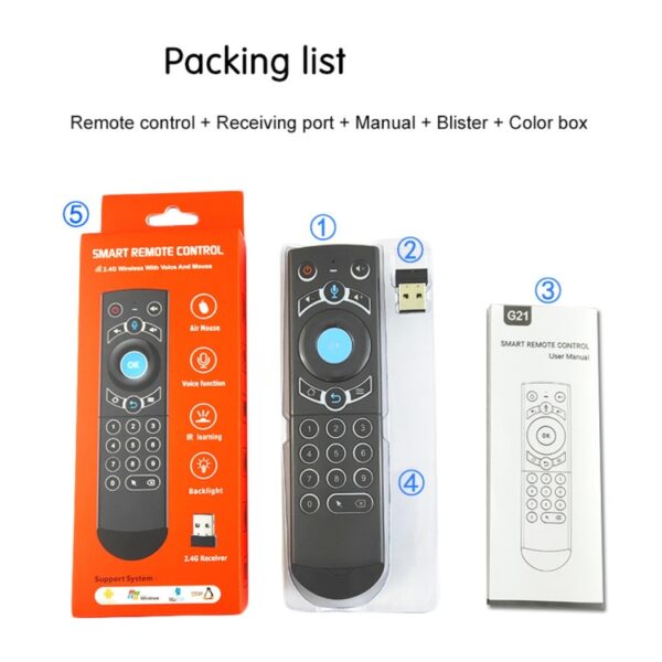 G21 2,4 GHz Fly Air Mouse LED -achtergrondverlichting draadloos toetsenbord afstandsbediening met gyroscoop voor Android TV Box / PC, Ondersteuning Intelligent Voice (Blue) - Afbeelding 9