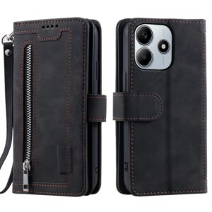 Negen kaarten rits tas leren telefoonhoesje met koord, For Redmi Note 14 4G EU 164.84mm, For Redmi Note 14 Pro 4G, For Xiaomi Redmi Note 14 5G, For Xiaomi Redmi 13 4G