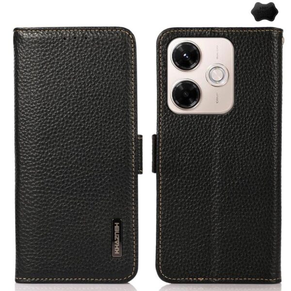 KHAZNEH Side-magnetische Litchi lederen RFID-telefoonhoes, For Redmi 13x, For Redmi Note 14S 4G, For Redmi Turbo 4 Pro, For Redmi Turbo 4 / Poco X7 Pro, For Redmi Note 14 5G, For Redmi Note 14 Pro 5G, For Redmi 14C 4G, For Redmi 13 4G