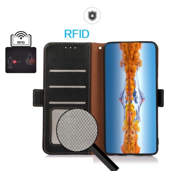 KHAZNEH Side-magnetische Litchi lederen RFID-telefoonhoes, For Redmi 13x, For Redmi Note 14S 4G, For Redmi Turbo 4 Pro, For Redmi Turbo 4 / Poco X7 Pro, For Redmi Note 14 5G, For Redmi Note 14 Pro 5G, For Redmi 14C 4G, For Redmi 13 4G - Afbeelding 4