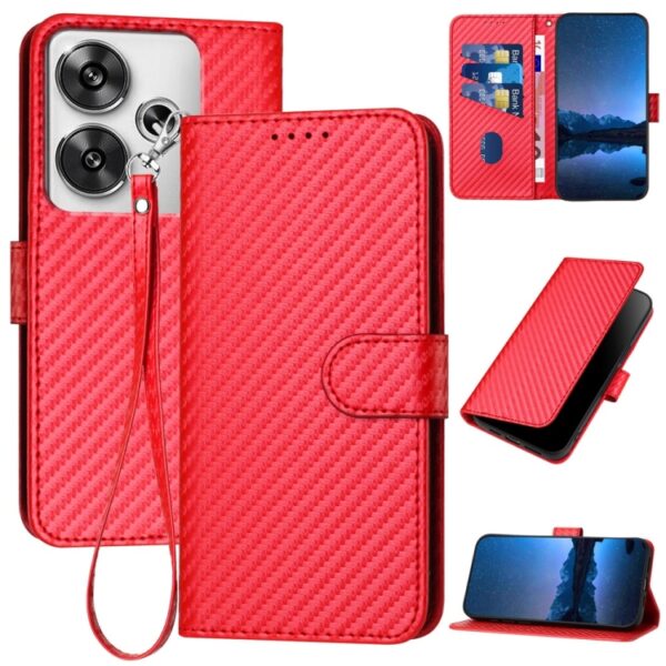 YX0070 Carbon Fiber Buckle Leather Telefoonhoesje met Lanyard, For Redmi Turbo 3 / Xiaomi Poco F6, For Redmi Note 13R Pro / Xiaomi Poco X6 Neo, For Redmi Note 12 Turbo / Xiaomi Poco F5