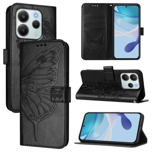 Geëmbosseerd vlinder leren telefoonhoesje, For Redmi Note 14 4G EU 164.84mm, For Redmi Note 14 Pro 5G Global, For Redmi Turbo 4, For Redmi Note 14 5G Global, For Redmi Note 14 Pro 4G, For Redmi Note 14 4G 163.25mm, For Redmi K70 Ultra 5G Global...