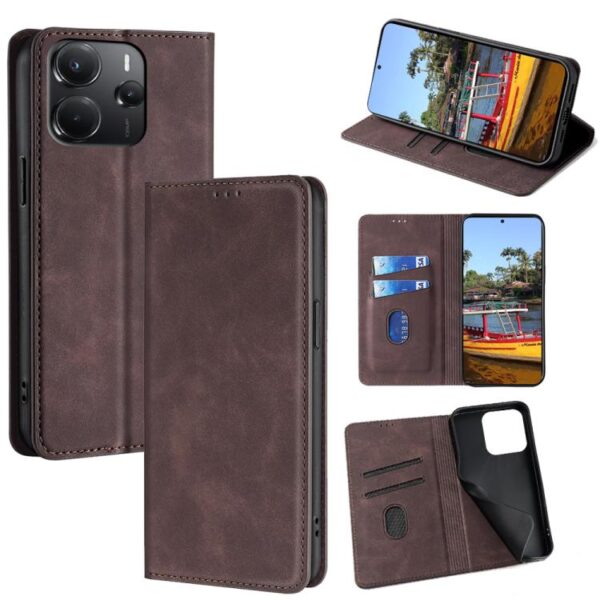 Skin Feel Magnetisch Leren Telefoonhoesje, For Redmi Note 14 4G 164.84mm, For Redmi Turbo 4, For Redmi Note 14 Pro 4G, For Redmi Note 14 4G 163.25mm, For Redmi Note 14 5G, For Redmi 14C 4G, For Redmi 13 4G