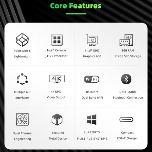 GMK NucBox Windows 10 Systeem Mini PC, Intel Celeron J4125 Quad Core 64bit 14nm 2GHz-2.7GHz, Ondersteuning WiFi & Bluetooth & RJ45,, 8GB+128GB,EU Plug, 8GB+256GB,EU Plug, 8GB+512GB,EU Plug - Afbeelding 4