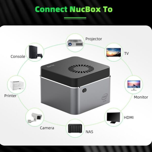 GMK NucBox Windows 10 Systeem Mini PC, Intel Celeron J4125 Quad Core 64bit 14nm 2GHz-2.7GHz, Ondersteuning WiFi & Bluetooth & RJ45,, 8GB+128GB,EU Plug, 8GB+256GB,EU Plug, 8GB+512GB,EU Plug - Afbeelding 5