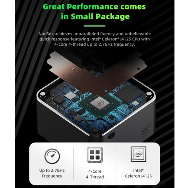 GMK NucBox Windows 10 Systeem Mini PC, Intel Celeron J4125 Quad Core 64bit 14nm 2GHz-2.7GHz, Ondersteuning WiFi & Bluetooth & RJ45,, 8GB+128GB,EU Plug, 8GB+256GB,EU Plug, 8GB+512GB,EU Plug - Afbeelding 9