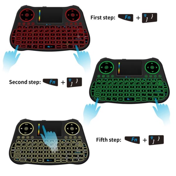 MT08 2,4GHz mini draadloze luchtmuis QWERTY-toetsenbord met kleurrijke achtergrondverlichting en touchpad en multimediabediening voor pc, tv, MT08 - Afbeelding 7