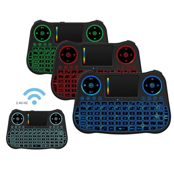 MT08 2,4GHz mini draadloze luchtmuis QWERTY-toetsenbord met kleurrijke achtergrondverlichting en touchpad en multimediabediening voor pc, tv, MT08 - Afbeelding 9