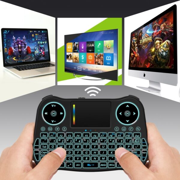 MT08 2,4GHz mini draadloze luchtmuis QWERTY-toetsenbord met kleurrijke achtergrondverlichting en touchpad en multimediabediening voor pc, tv, MT08 - Afbeelding 10