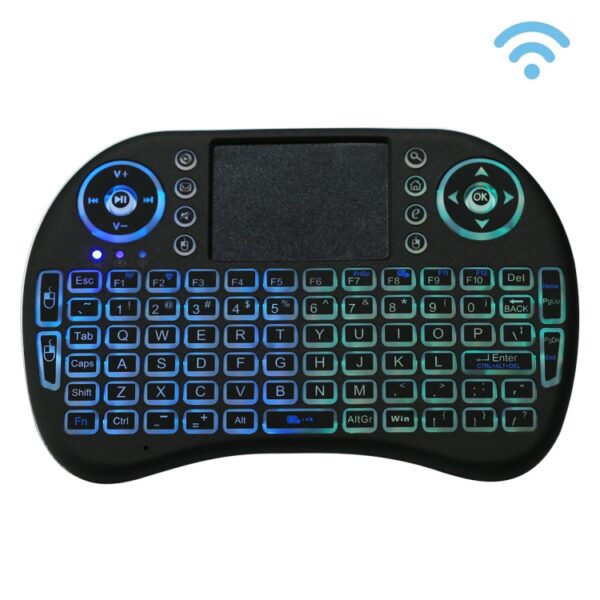 2,4GHz Mini i8 draadloos QWERTY-toetsenbord met kleurrijke achtergrondverlichting en touchpad en multimediabediening voor pc, Android TV BOX, X-BOX-speler, smartphones, Change Colorful Backlight