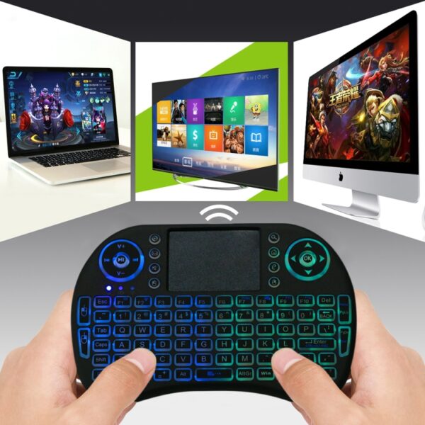 2,4GHz Mini i8 draadloos QWERTY-toetsenbord met kleurrijke achtergrondverlichting en touchpad en multimediabediening voor pc, Android TV BOX, X-BOX-speler, smartphones, Change Colorful Backlight - Afbeelding 11