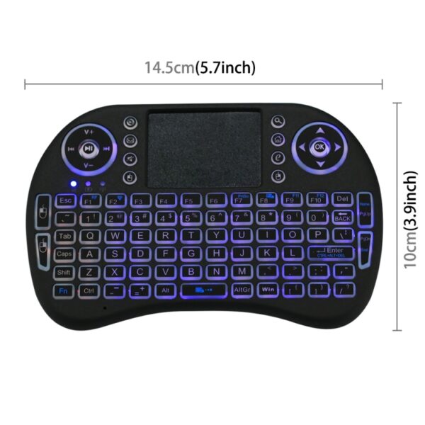 2,4GHz Mini i8 draadloos QWERTY-toetsenbord met kleurrijke achtergrondverlichting en touchpad en multimediabediening voor pc, Android TV BOX, X-BOX-speler, smartphones, Change Colorful Backlight - Afbeelding 5