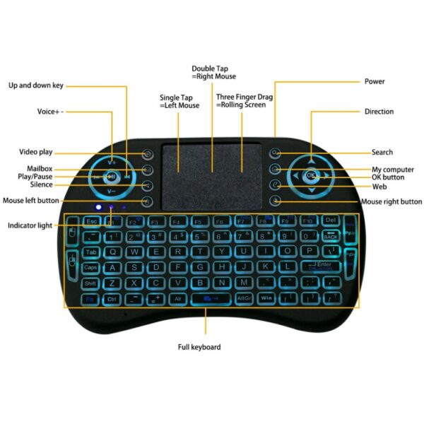 2,4GHz Mini i8 draadloos QWERTY-toetsenbord met kleurrijke achtergrondverlichting en touchpad en multimediabediening voor pc, Android TV BOX, X-BOX-speler, smartphones, Change Colorful Backlight - Afbeelding 9