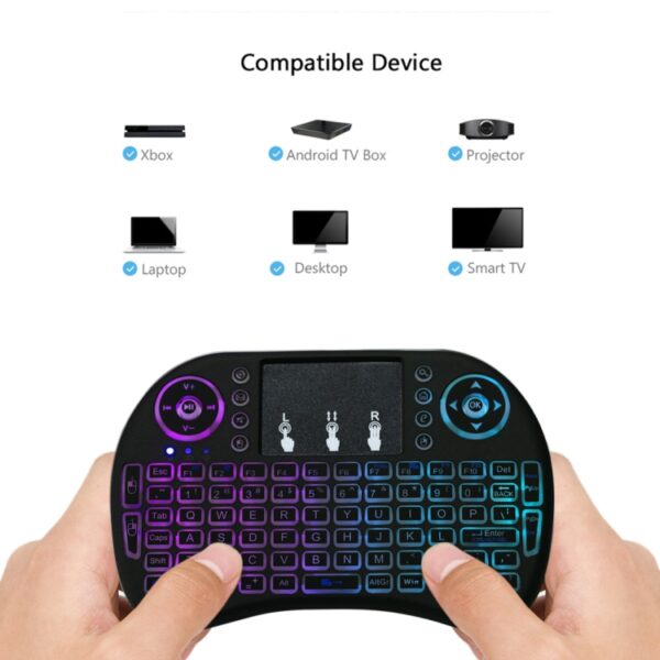 2,4GHz Mini i8 draadloos QWERTY-toetsenbord met kleurrijke achtergrondverlichting en touchpad en multimediabediening voor pc, Android TV BOX, X-BOX-speler, smartphones, Change Colorful Backlight - Afbeelding 10