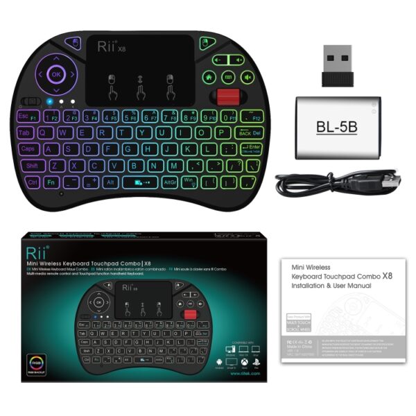 Rii X8 RT716 2,4 GHz draadloos draadloos QWERTY-toetsenbord met 71 toetsen, 2,5-inch touchpadcombo met achtergrondverlichting (zwart) - Afbeelding 10