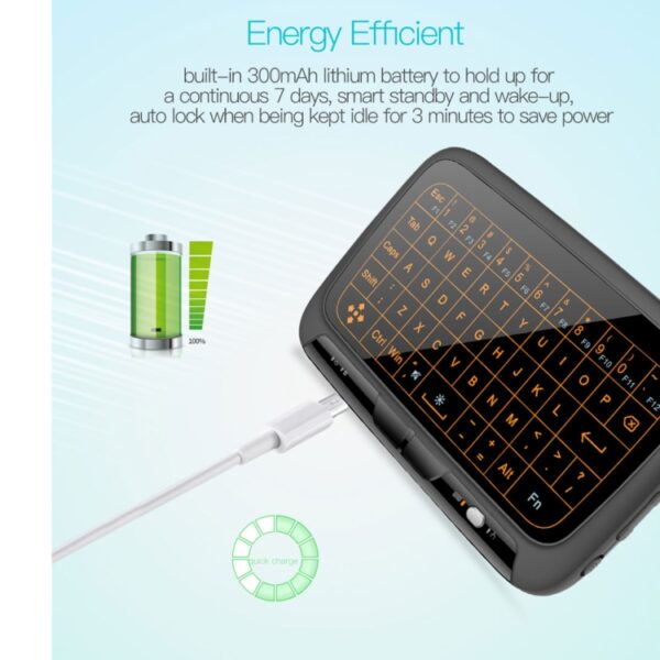 H18 + 2,4 GHz Mini draadloos toetsenbord Volledig touchpad met instelbare achtergrondverlichting in 3 niveaus (zwart) - Afbeelding 11