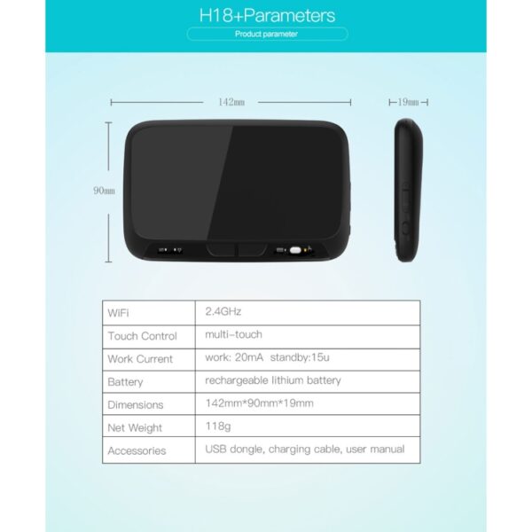 H18 + 2,4 GHz Mini draadloos toetsenbord Volledig touchpad met instelbare achtergrondverlichting in 3 niveaus (zwart) - Afbeelding 13