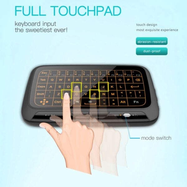H18 + 2,4 GHz Mini draadloos toetsenbord Volledig touchpad met instelbare achtergrondverlichting in 3 niveaus (zwart) - Afbeelding 6