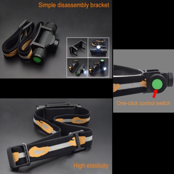 D20 5W XML-2 IPX6 waterdichte hoofdbandlamp, 1200 LM USB Opladen Draaifocus LED-koplamp voor buiten - Afbeelding 7