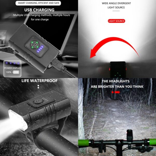BK02 1000LM micro-USB oplaadbaar fietslicht, Micro USB - Afbeelding 6