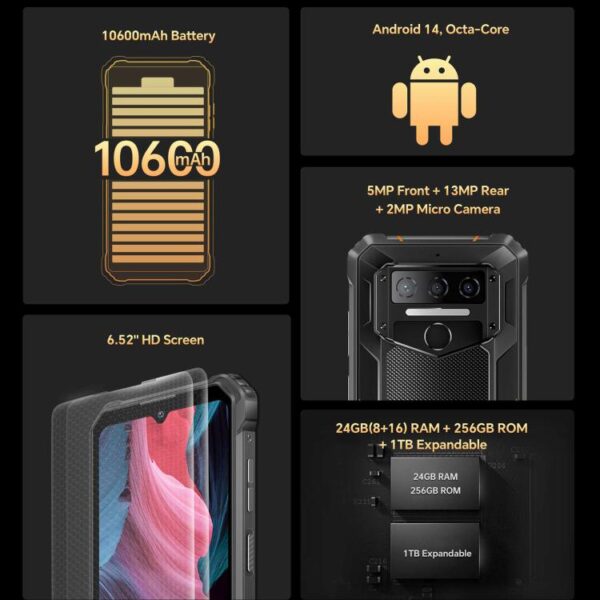 Oukitel WP23 Plus Rugged Phone, 8GB+256GB, 6.52 inch Android 14.0Unisoc T606 Octa-core, NFC, OTG, Network: 4G, WP23 Plus - Afbeelding 3