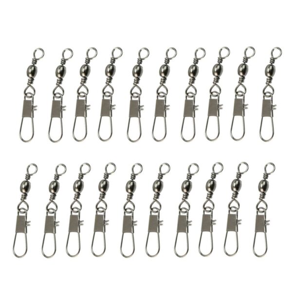 20 stks 8 # 3.5 cm Vissen Connectors Barrel Swivel met Veiligheid Snap Ring