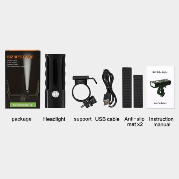 BX2 USB Opladen Fietslicht Voorstuur Led-licht (3 uur, T6 + edelsteenlamp) - Afbeelding 4