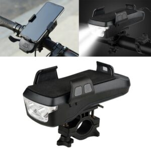 USB-oplaadfietslicht Voorstuur Led-licht, met houder en elektrische claxon, 2400mAh-batterij