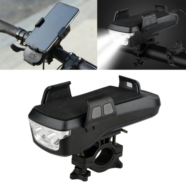 Multifunctionele 4-in-1 telefoonhouder Fietsbel Power Bank Fietslamp Zaklamp, 4 in 1 Phone Holder