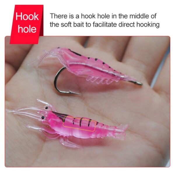 10 stuks 4 cm vissen zacht kunstmatig garnalen aas kunstaas popper poper aas met haak, Artificial Shrimp with Hook, Luminous Shrimp with Hook, Pink Shrimp with Hook, Green Shrimp with Hook, Transparent Shrimp with Hook - Afbeelding 3