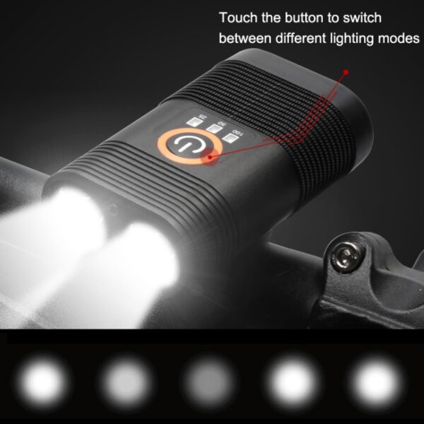 Y12 Fiets LED-koplamp Voorlamp 2 x XPE-LED's 350LM USB-oplaadfietskoplamp met 5 standen - Afbeelding 15