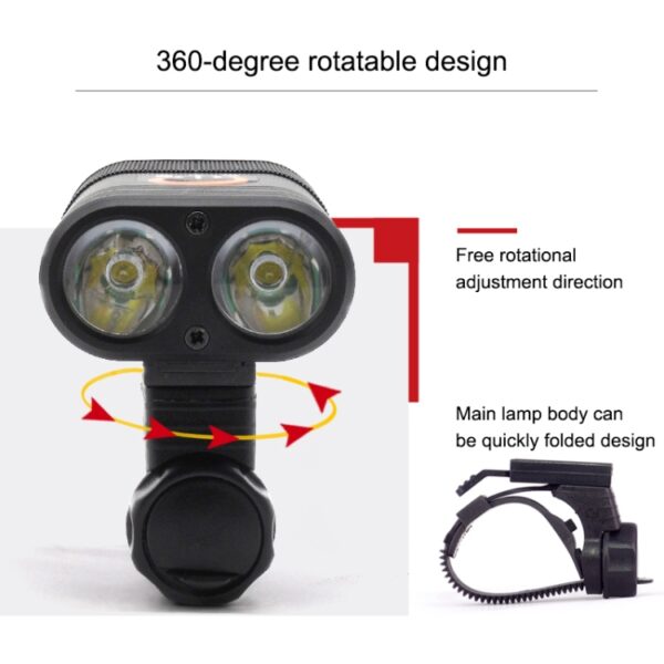 Y12 Fiets LED-koplamp Voorlamp 2 x XPE-LED's 350LM USB-oplaadfietskoplamp met 5 standen - Afbeelding 8