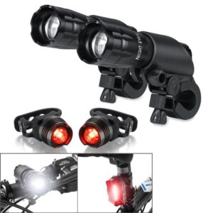 5W Mountainbike Koplamp Opladen Zoom Glans Waterdichte Zaklamp Set Autokoplamp x 2 + Achterlicht x 2 (Set Drie)