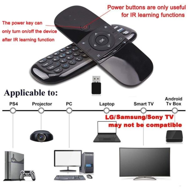 W1 Draadloos QWERTY-toetsenbord met 57 toetsen 2.4G Air Mouse-afstandsbediening met LED-indicator voor Android TV Box, Mini-pc, Smart TV, Projector, HTPC, Alles-in-één pc / tv - Afbeelding 9
